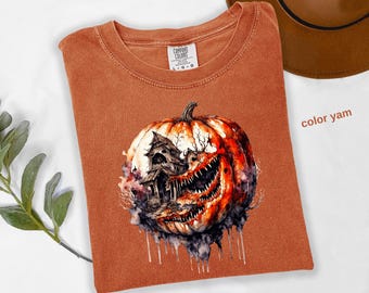 Comfort Colors® Monster Pumpkin Shirt, Pumpkin Halloween Tee, Pumpkin Tee, Monster Halloween, Gift for Halloween, Monster Pumpkin Tee  a58