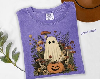 Comfort Colors® Halloween Flower Ghost Shirt, Cute Ghost Shirt, Women Halloween Shirt, Cute Fall Shirt, Spooky Season tee, Pumpkin tee, a60