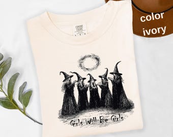 Comfort Colors® Vintage Girls Will Be Girls Witch Shirt, Funny Witch Vintage Shirt, Vintage Halloween Women Shirt, Witchy Vibes Shirt t1082