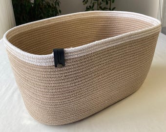 Handmade Cotton Rope Basket: Beige & White Woven Storage