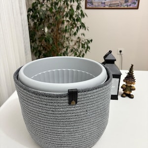 7L Woven Basket Storage (27cm x 22cm), Gray Handmade Cotton Rope Flower Pot Cover