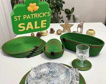Handmade Green Rope Placemat Set – Woven Dining Table Decor