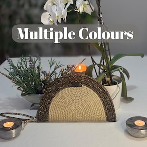 Handmade Zipped Hand Bag - Half Moon Straw Purse - Minimalist and Stylish - Perfect for Everyday Use - Rope Hand & Wrist Bag, Crochet Bag.