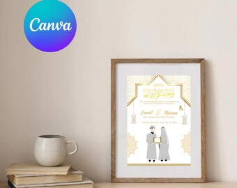 Editable Islamic Nikah Invitation Template | Canva Digital Download | Muslim Wedding Invite