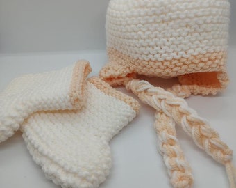 Baby's Hand Knit Hat and Booties