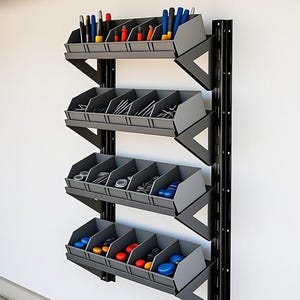 Bin Storage Rack, Steel Inclined Shelf Unit, Wall Mounted, (Laser, Plasma DXF Files)