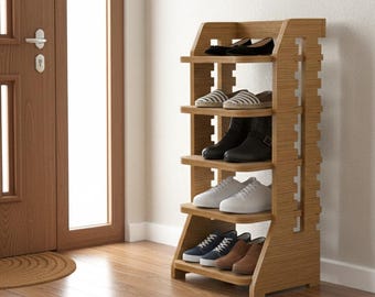 Adjustable Plywood Shoe Rack – Shoe Organizer | Entryway Shelf| CNC Router DXF Files (Digital Download)