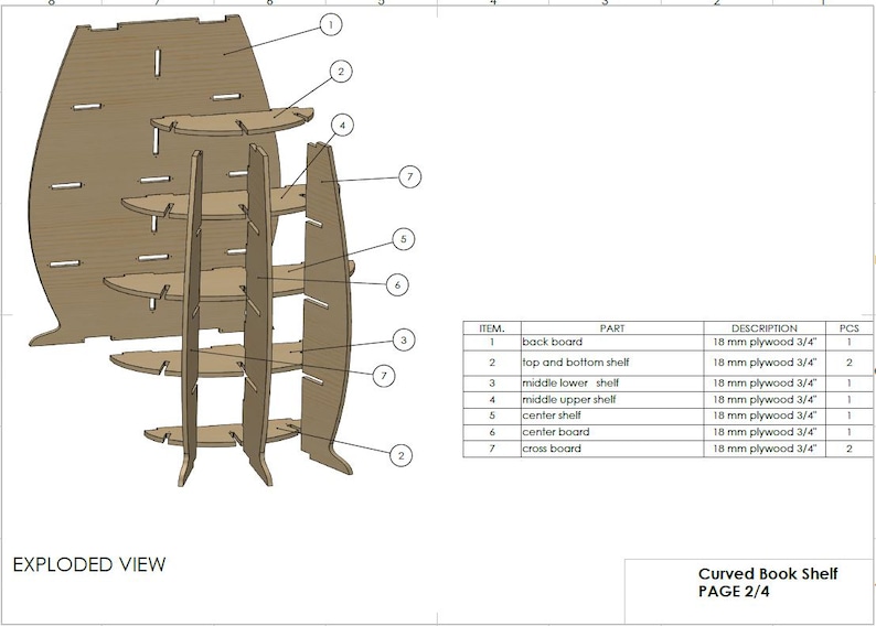 Modern Curved Plywood Bookcase: DIY Shelving Unit (CNC Router DXF Files ...