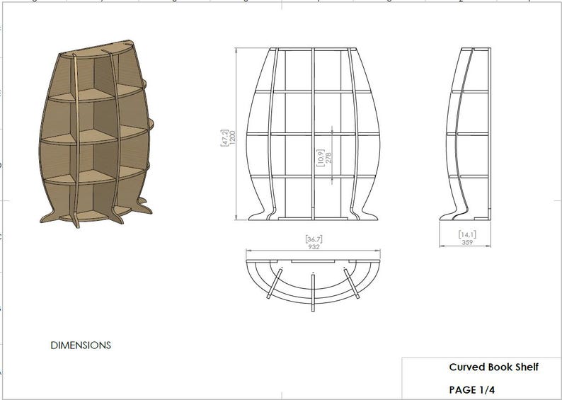 Modern Curved Plywood Bookcase: DIY Shelving Unit (CNC Router DXF Files ...