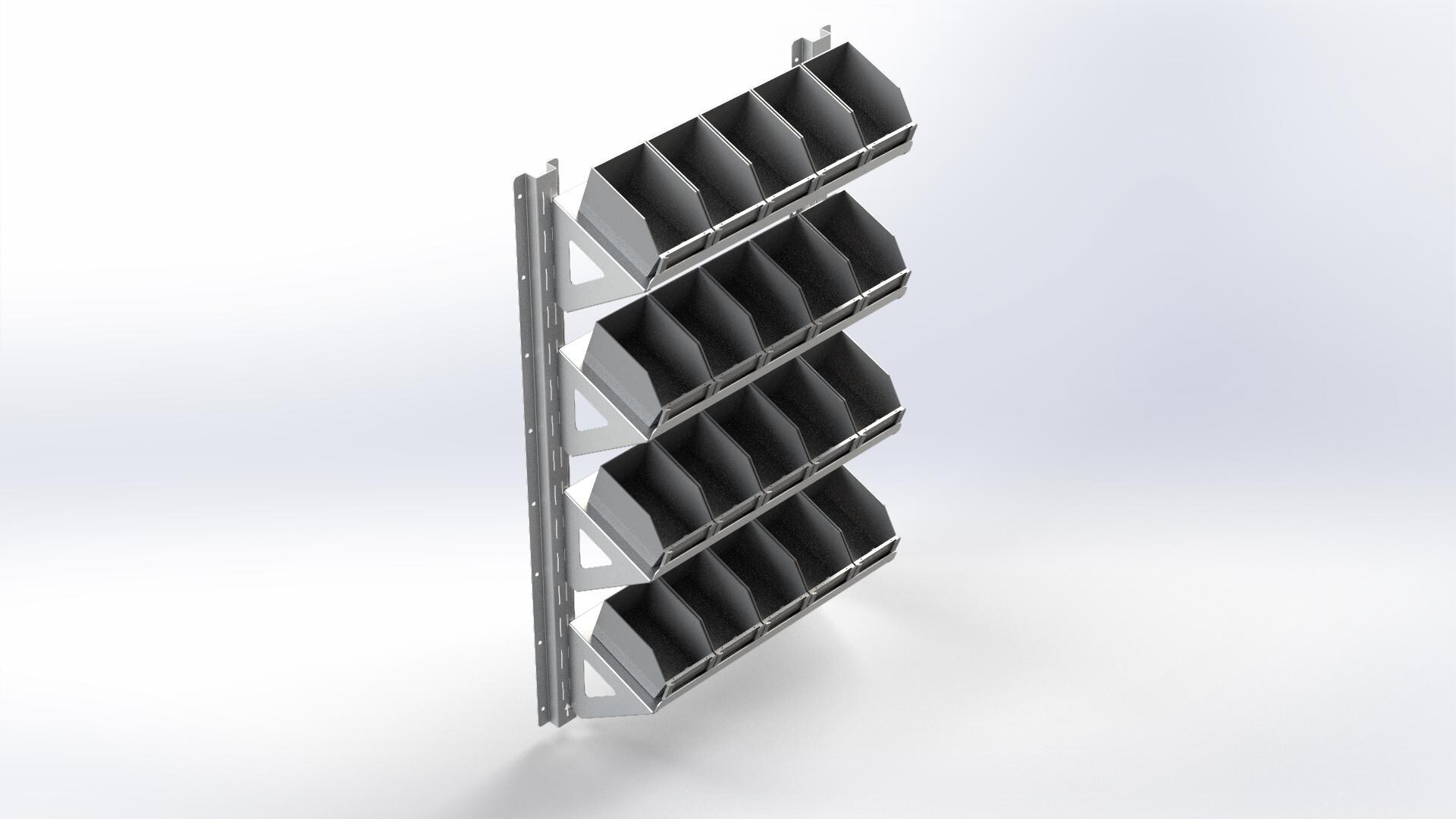 Bin Storage Rack, Steel Inclined Shelf Unit, Wall Mounted, (laser ...