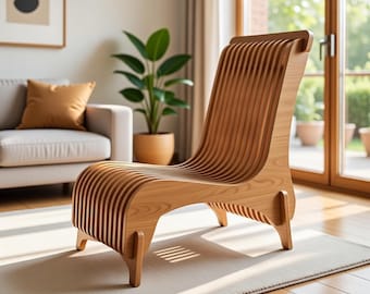 Parametrische multiplex stoel: CNC-routerbestanden, moderne doe-het-zelfmeubels (DXF- en pdf-bestand)