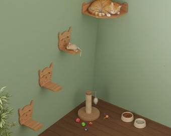 Floating Cat Shelf: Wooden Wall Perch, CNC Router DXF Files,