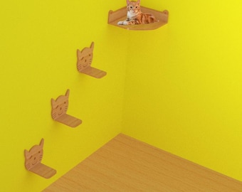 Perchoir mural pour chat, étagère murale flottante pour chat, perchoir en bois pour chat pour grimper et se reposer - Fichiers pour toupie CNC, un cadeau pour votre chat