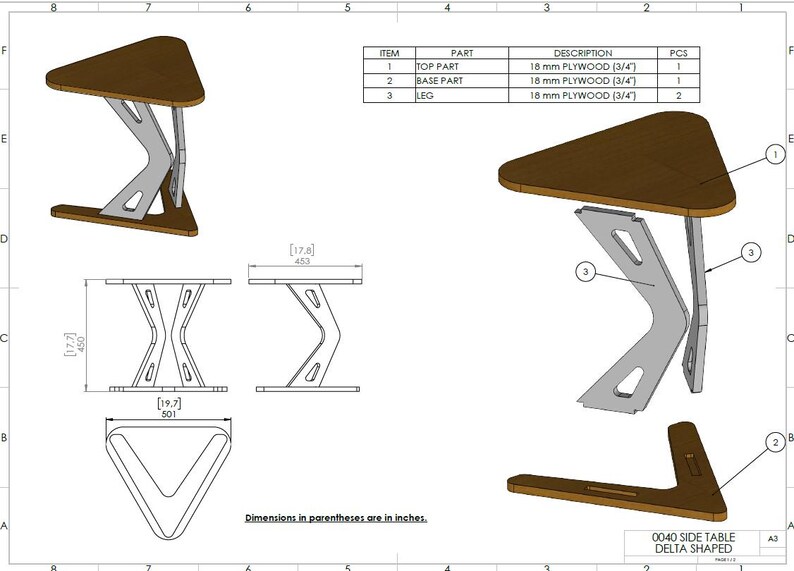 Side Table Delta Shaped, CNC DXF Files, 18mm (23/32in) Plywood (digital ...