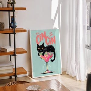 Cin Cin Poster, Funny Cat Print, Cheers Print, Kitchen Print, Cat Poster, Bar Cart Wall Art, Cocktail Print, Kitchen Poster, Cat Wine Poster