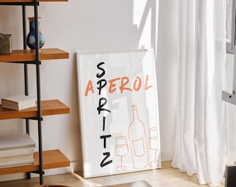 Retro Aperol Spritz Cocktail Print, Bar Cart Decor (Digital Download)