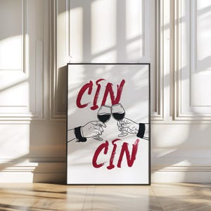 CIN CIN ワインプリントアートワーク、ワイン愛好家へのギフト、レトロなワインポスター、バーカートプリント、印刷可能なウォールアート、ワインデコレーション、応援サインウォールアート