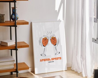 Retro Aperol Spritz Cocktail Print, Bar Cart Decor (Digital Download)