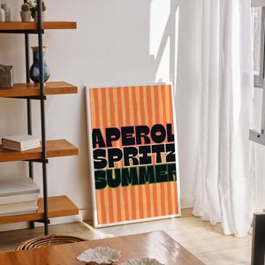 アペロール・スプリッツのプリント、デジタルダウンロード、夏のウォールアート、レトロなカクテルポスター、キッチンデコレーション、イタリアンドリンクのプリント、バーカートのウォールアート
