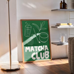 Match Poster, Matcha Latte Print, Modern Kitchen Decor, Japanese Tea Lover Print, Coffee Bar Wall Art, Retro Drink Poster, Trendy Matcha Art