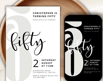 Meilenstein-Geburtstagseinladung für Erwachsene vollständig anpassbare Spaß-Retro-Leinwandvorlagen Druck und Digital lädt großen Geburtstag typografisches Design ein