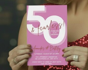 Meilenstein-Geburtstags-Party Einladung 50. Fearless Bold Invite Card Erwachsenen-Party-Einladung Canva anpassbare Vorlage Sofort-Download