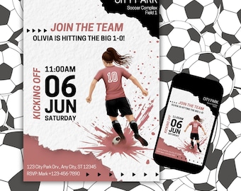 Bearbeitbare Fußball-Geburtstags-Einladungsvorlage, rosa Fußball einladen Mädchen-Fußball einladen, Sofort-Download, Canva-Vorlage