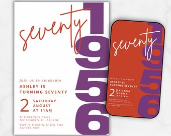 70. Geburtstagseinladung 1956 geboren Spaß Retro Typografie Design Komplett anpassbarer Druck und Digitale Party lädt Canva Vorlagen ein