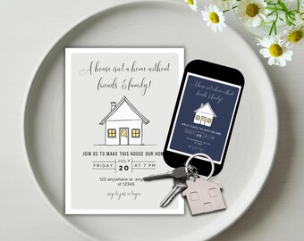 Personalisierte Einweihungsparty-Einladung bearbeitbare Vorlage für das neue Zuhause, das Gathering 2 Textfarbvorlagen einlädt