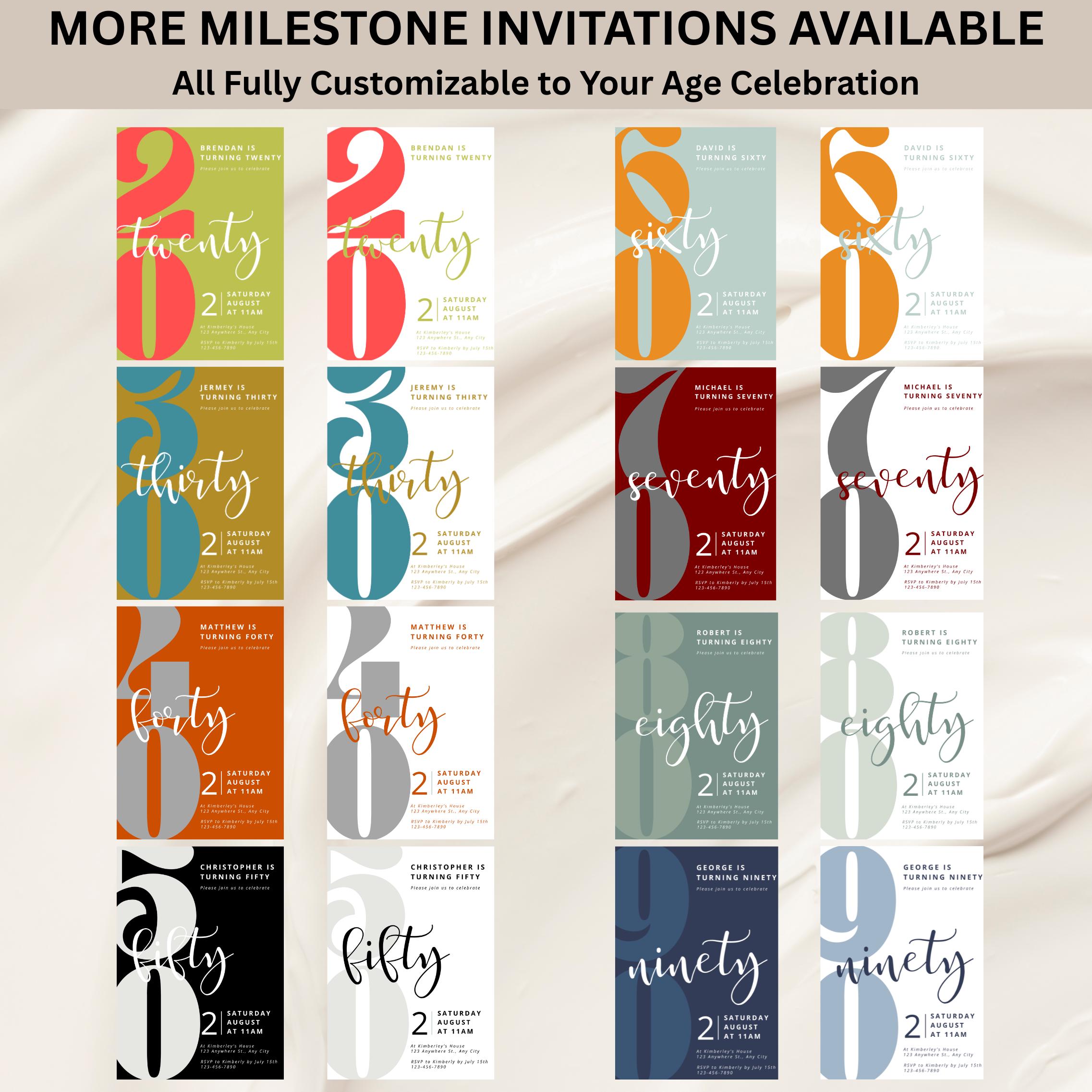 Adult Milestone Birthday Party Invitation, Retro Colorful Typography ...