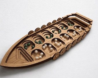 Vikingschip Mancala – lasergesneden houten bordspel | Digitale bestanden voor CNC-/lasersnijden – voor multiplex met meerdere diktes