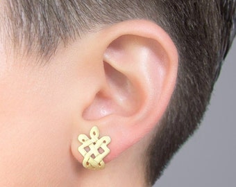 Gold Hugging Earrings - gold stud earrings , ear huggers , Celtic stud earrings , celtic earrings. wedding jewelry , celtic wedding