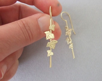 14k Gold Ivy Leaves Dangle Earrings - gold earrings , woodland earrings , woodland wedding , 14k gold dangle earrings