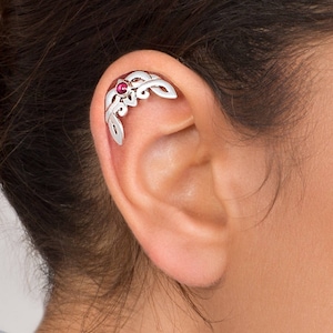 Silver Celtic Moon Cartilage Earring with Personalized Gemstone - helix earring , helix stud , birthstone earring, cartilage earring