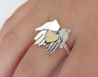 My Heart is Yours Ring - heart ring, valentine's day gift. gold and silver ring , anniversary gift, birthday gift