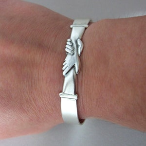 Holding Hands Cuff Bracelet- Silver hands bracelet, holding hands, man&#39;s bracelet, gift for men, gift for father, gratitude gift