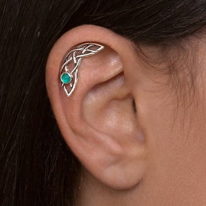 Silver Celtic Helix Earring with Gemstone - elvish jewelry, elvish helix earring, helix stud, cartilage earring, birthstone jewelry
