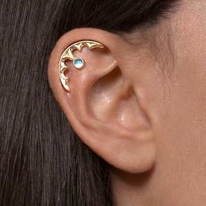 Helix Earring with Gemstone - helix stud , gold helix earring , cartilage earring , birthstone, helix piercing , solid gold helix earring