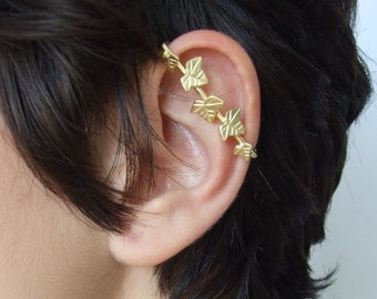 Gold Ear Cuff - bar ear cuff , wedding jewelry , woodland wedding , bridal jewelry , ivy ear cuff , fantasy wedding