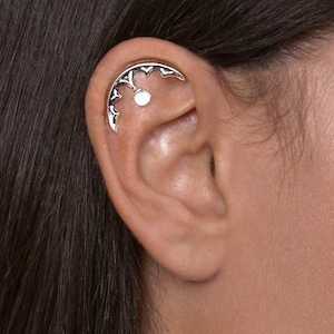 Gothic Helix Earring with Gemstone - helix stud , silver helix earring , cartilage earring , gothic cartilage earring, helix piercing