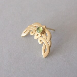 Gold Celtic Helix Piercing with Peridot - gold cartilage earring , celtic helix stud , helix earring , moon jewelry