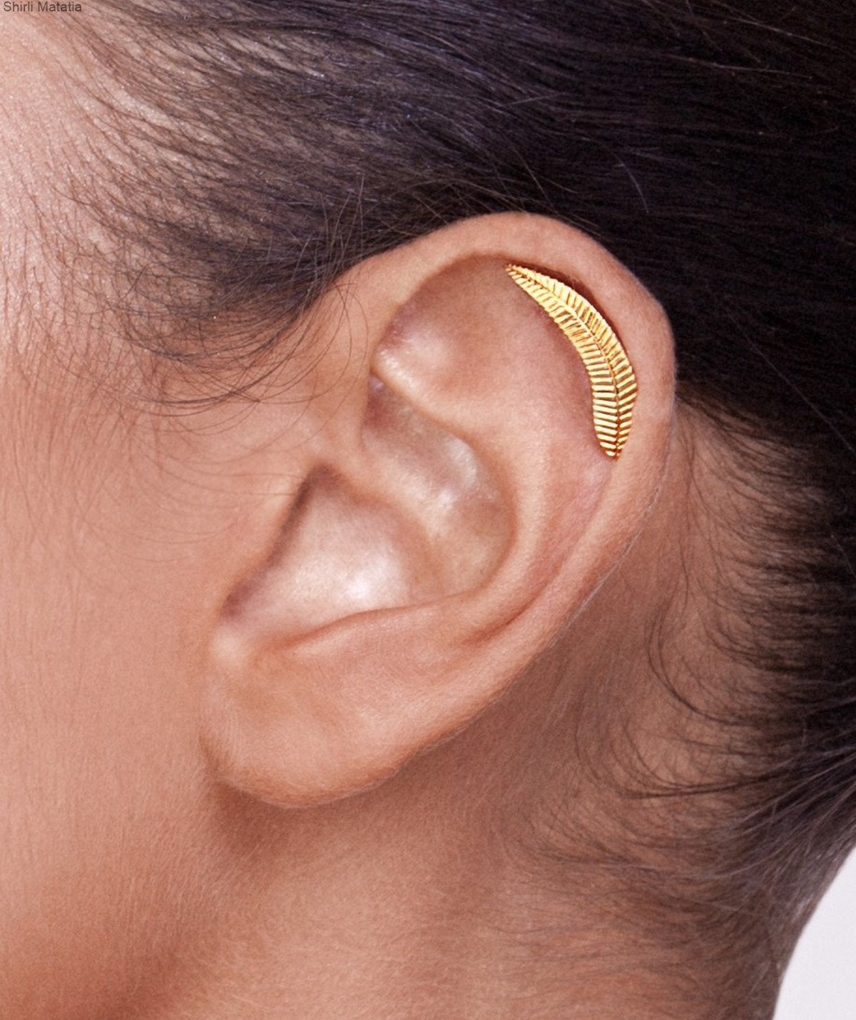 14k Gold Feather Helix Piercing Gold Helix Stud Ear Piercing Solid Gold Cartilage Earring Etsy