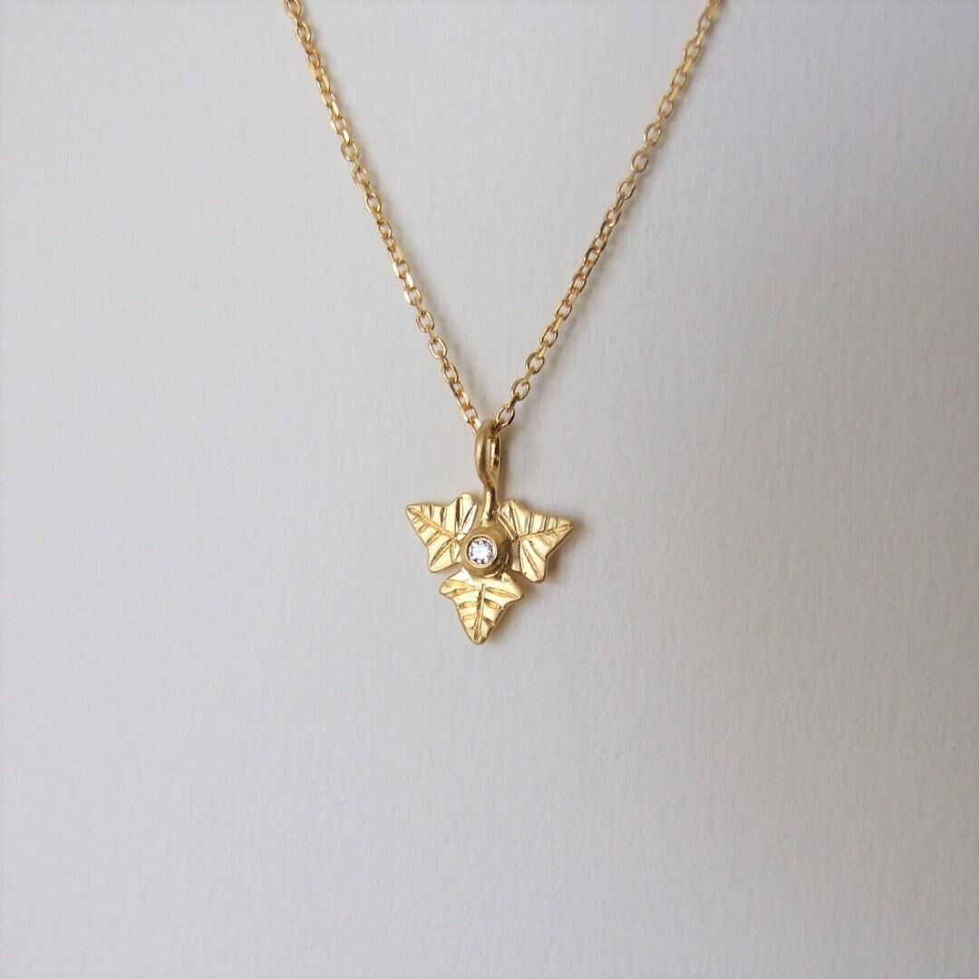 Gold Ivy Necklace Diamond Necklace Gold Necklace Ivy Leaf Etsy