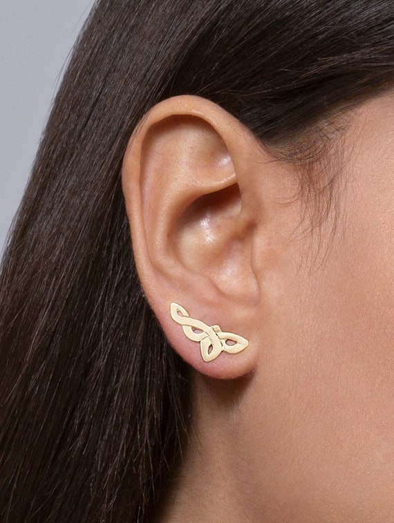 Gold Celtic Earrings Celtic Stud Earrings Ear Climbers Climbing Earrings Gold Stud Earrings Celtic Jewelry Ear Crawlers Etsy UK