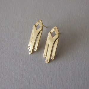 Diamond Earrings gold earrings , gift for her , gold diamond earrings , architecture earrings , cathedral earrings image 5