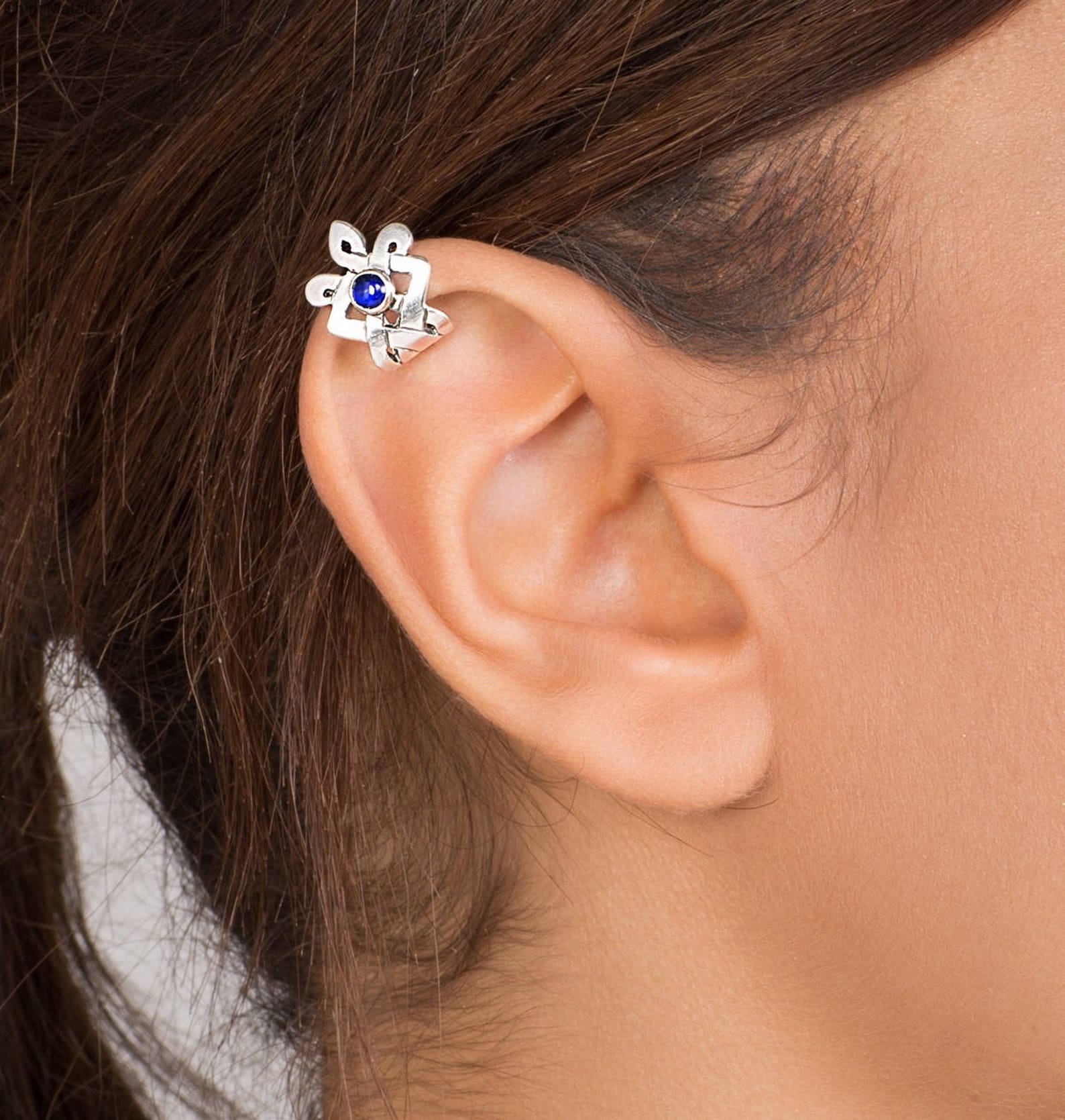 Silver Ear Cuff with Gemstone ear cuff no piercing Etsy