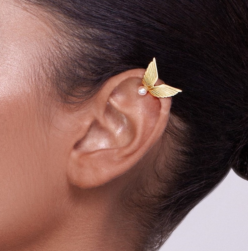 Gold Ear Cuff ear cuff no piercing , gold ear cuff , gold wings ear cuff , wedding jewelry , Scarlett's ear cuff , 14k gold ear cuff image 2