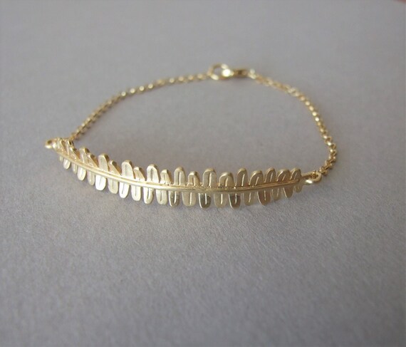 Gold Fern Leaves Bracelet - Solid Gold Bracelet , Woodland Gold Fern Leaves Bracelet - Solid Gold Bracelet , Woodland