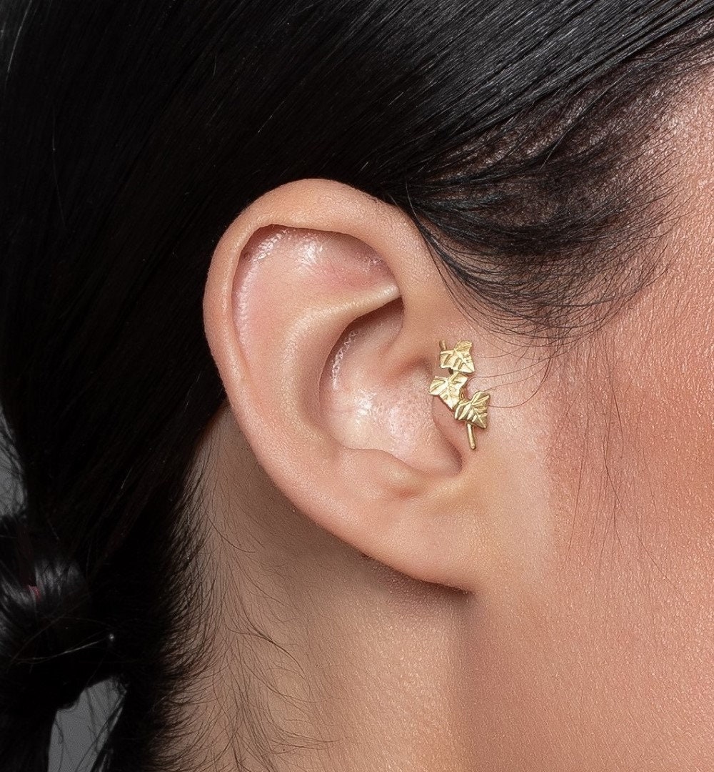 Gold Ivy Tragus Earring Tragus Piercing Gold Tragus Elven