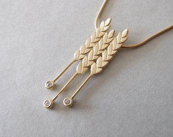 14k Gold Wheat Necklace with Pearls or Diamonds